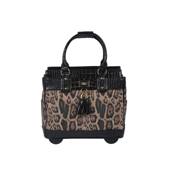 JKM London Leopard Leather Rolling Laptop Tote Bag iPad Tablet Briefcase TRAVEL - Picture 3 of 5